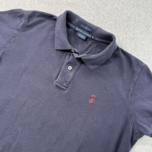 Ralph Lauren The Skinny Polo Shirt Women's XL Navy Blue Red Pony 100% Cotton Y2K